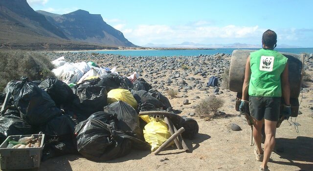 Recogida-Basura_carretilla-la-graciosa-plasticos-canarias-wwf-adena