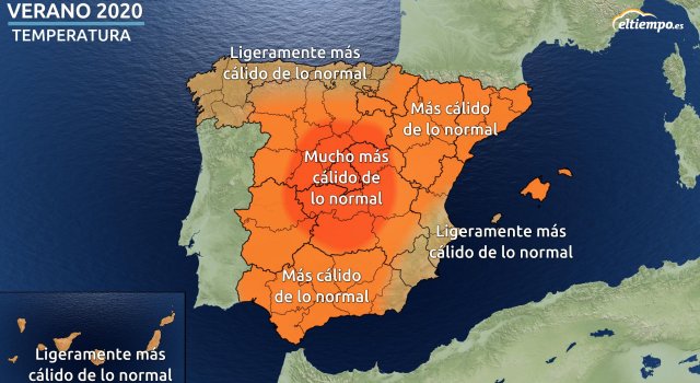tiempo temperaturas verano 2020 prevision estacional mapa españa