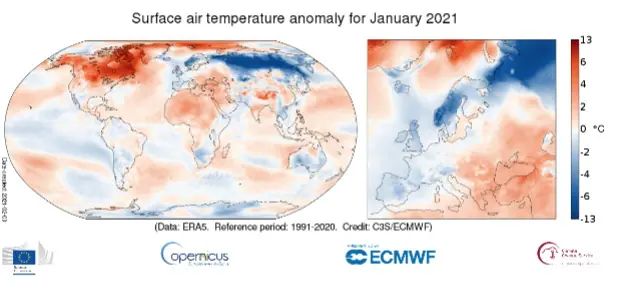 anomalia de temperatura enero 2021