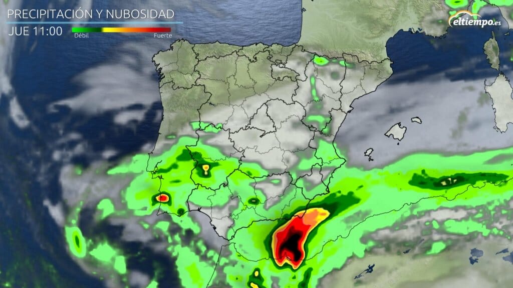 Intensidad de precipitación prevista para la mañana del jueves 15 de abril de 2021