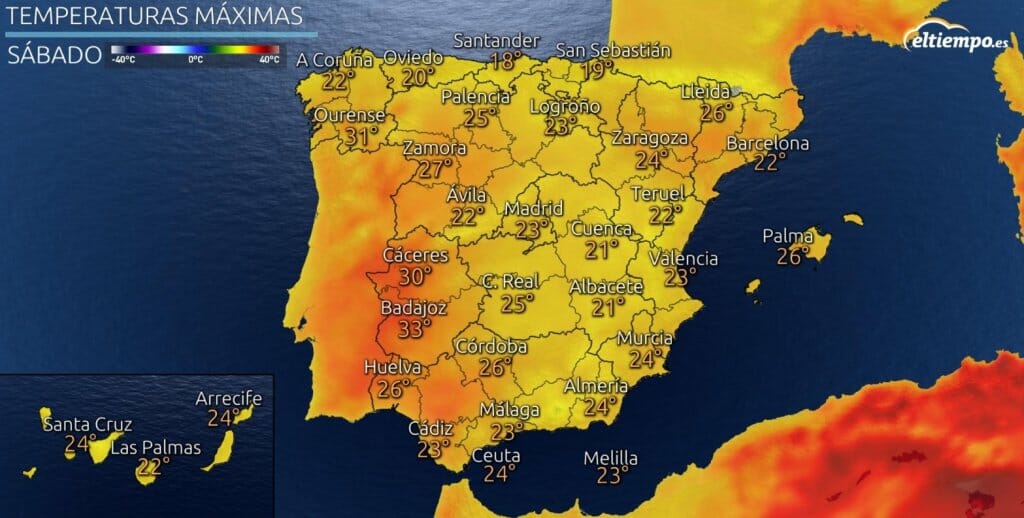 máximas previstas el sábado 5 de junio
