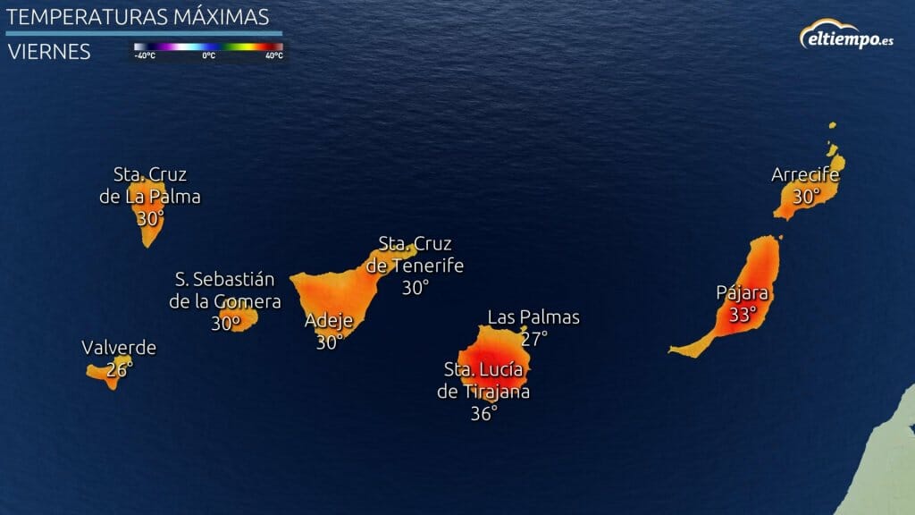 Temperaturas máximas previstas para el 11 de junio con la calima