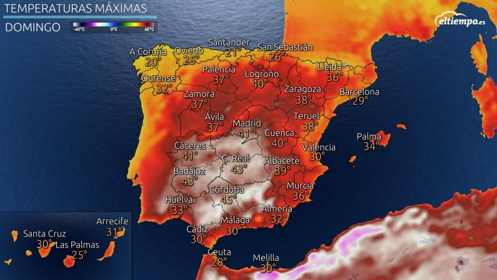 Máximas previstas para el domingo 11 de julio de 2021