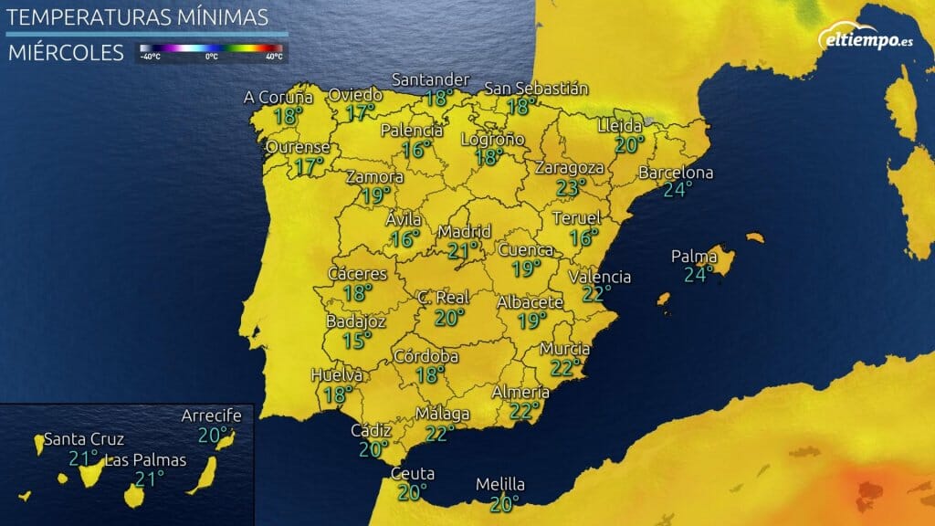 Temperaturas mínimas previstas miércoles 21 de julio de 2021