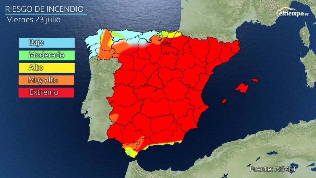 Mapa de riesgo de incendio viernes 23 de julio de 2021