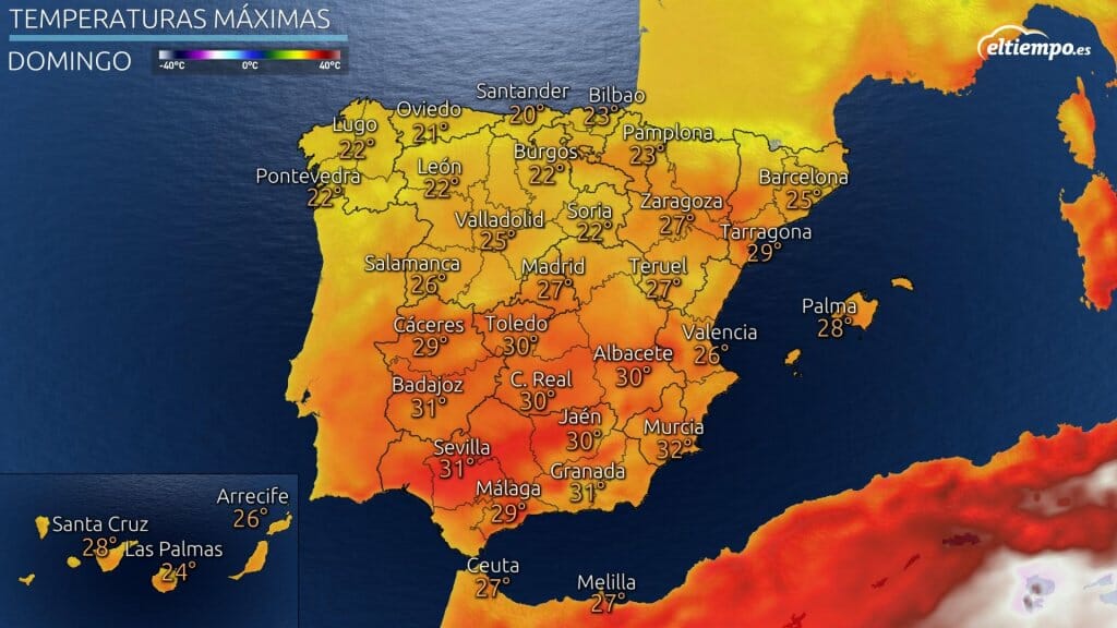 Temperaturas máximas previstas el domingo 1 de agosto de 2021