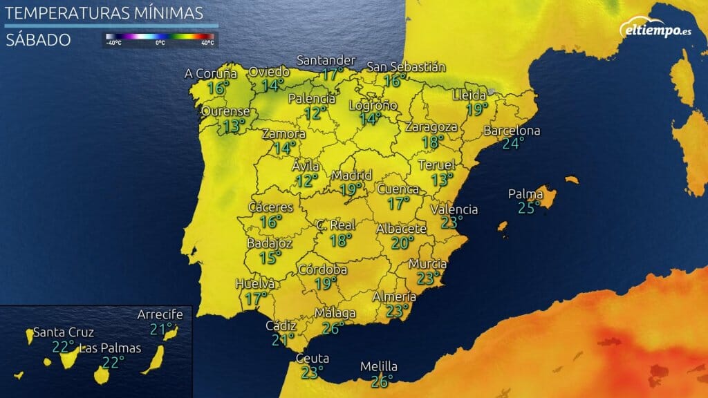 Temperaturas mínimas previstas el sábado 31 de julio