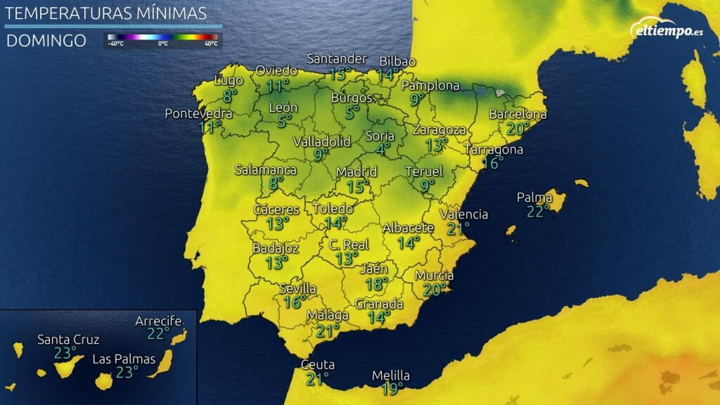 Temperaturas mínimas previstas para el domingo 19 de septiembre de 2021