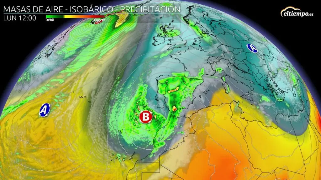 Borrasca fría aislada sobre España el lunes. Va a llover mucho la próxima semana