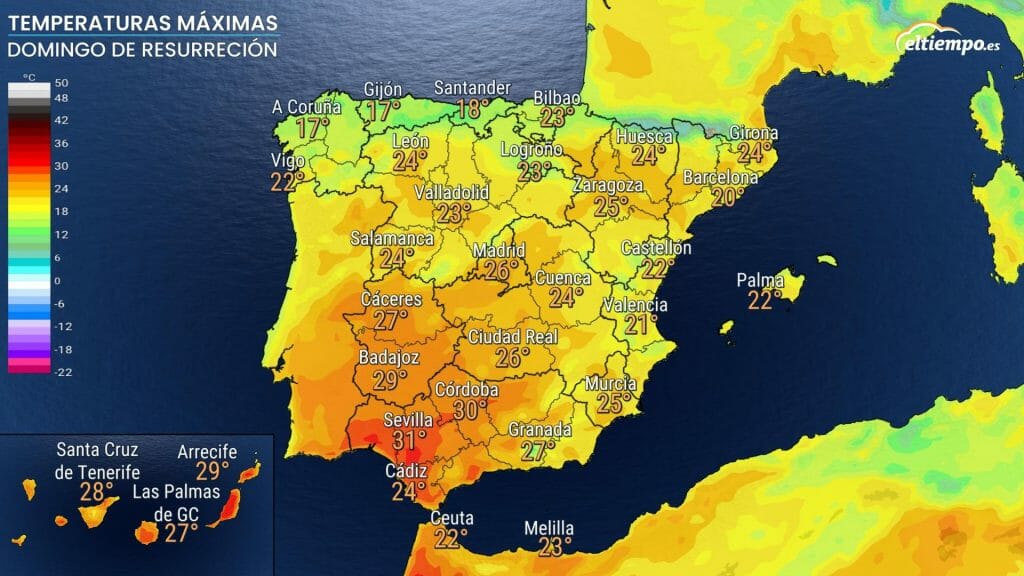 Temperaturas previstas el Domingo de Resurrección (17 de abril)