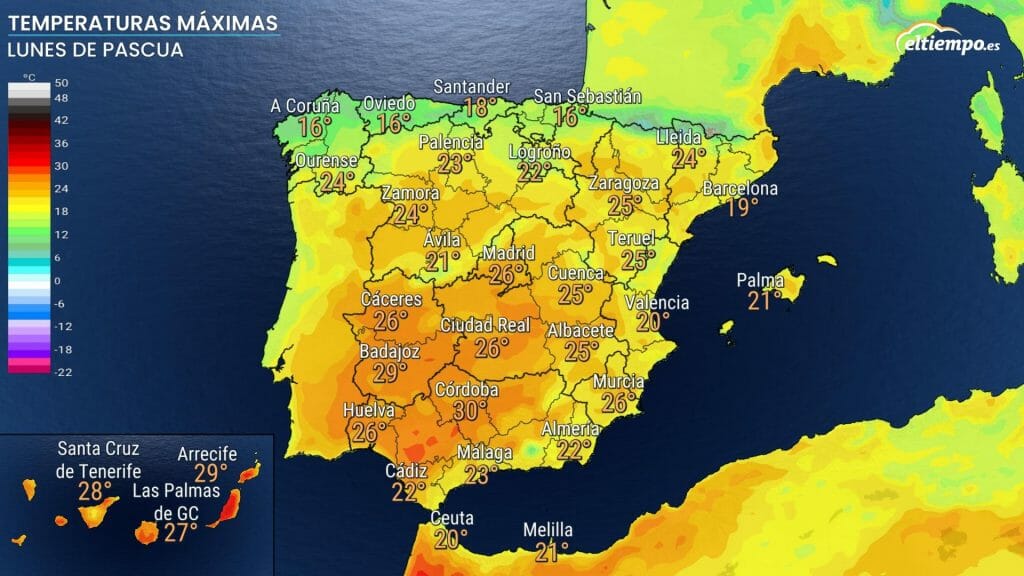 Temperaturas previstas el Lunes de Pascua (18 de abril)