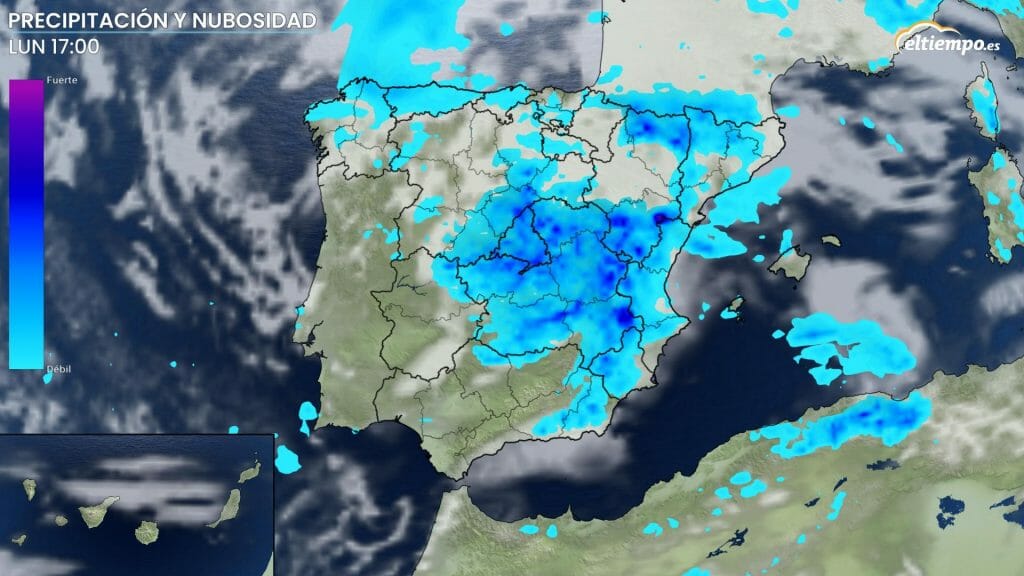 situación de precipitación prevista para la tarde del 2 de mayo