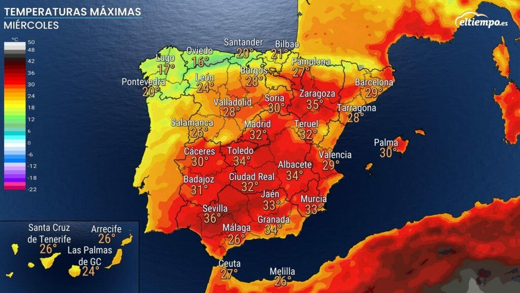 Estas serán las temperaturas máximas del miércoles 29 de junio. En el sur y este hará más calor.