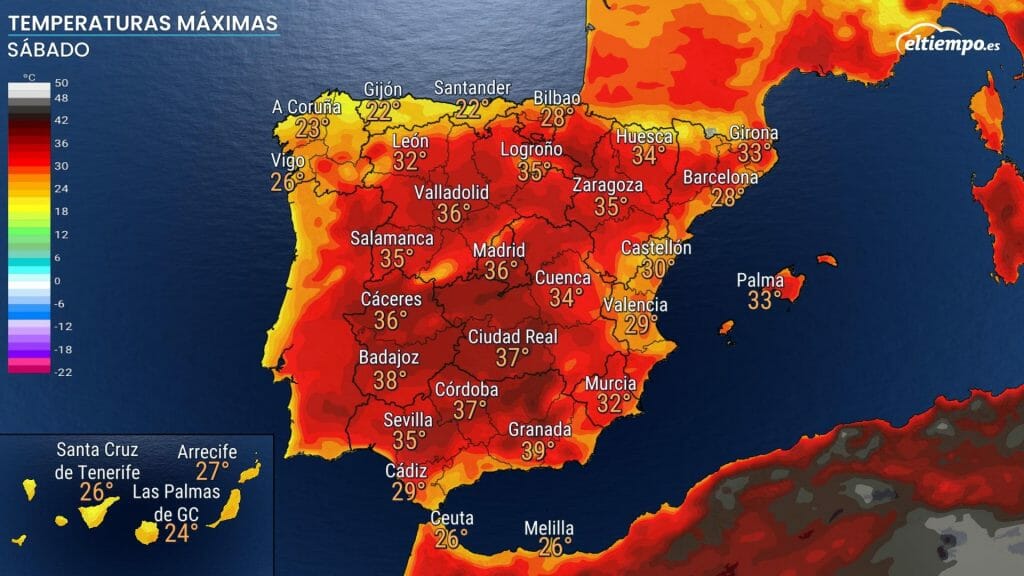 Estas serán las temperaturas  máximas del sábado 2 de julio. El calor se intensificará en muchas zonas.