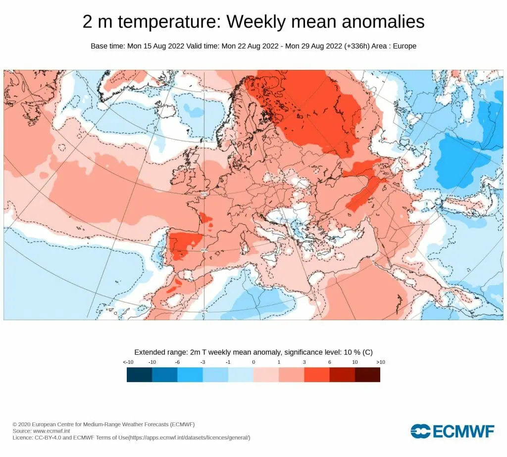 Anomalía de temperatura durante la última semana de agosto.  Vuelve el calor