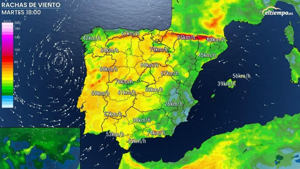 Rachas de viento el martes por la tarde huracán Danielle en España