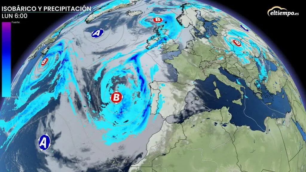 Las primeras lluvias llegarán el lunes de madrugada. huracán Danielle en España