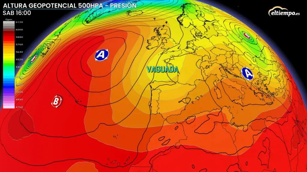 El fin de semana podría llegar desde el norte una vaguada. DANA vaguada