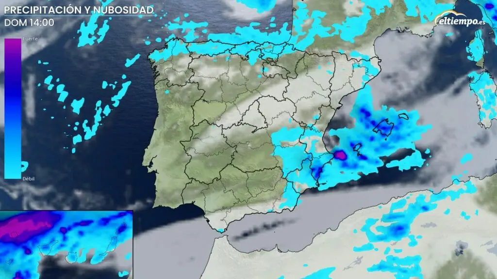 Precipitaciones previstas la tarde del domingo 25 de septiembre.