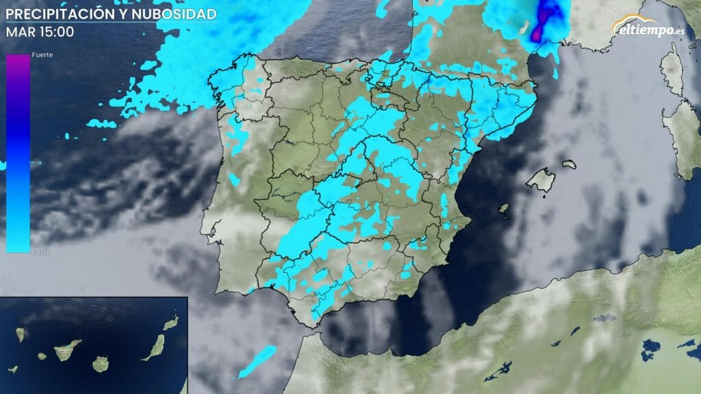 Precipitaciones previstas para la tarde del martes 1 de noviembre. tiempo puente de Todos los Santos