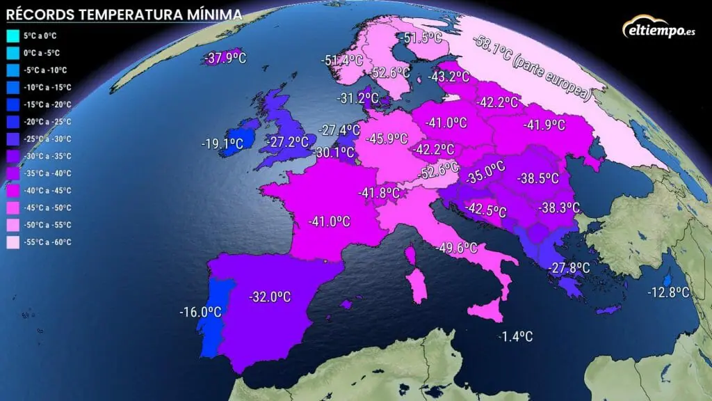 récords frío Europa mínimas