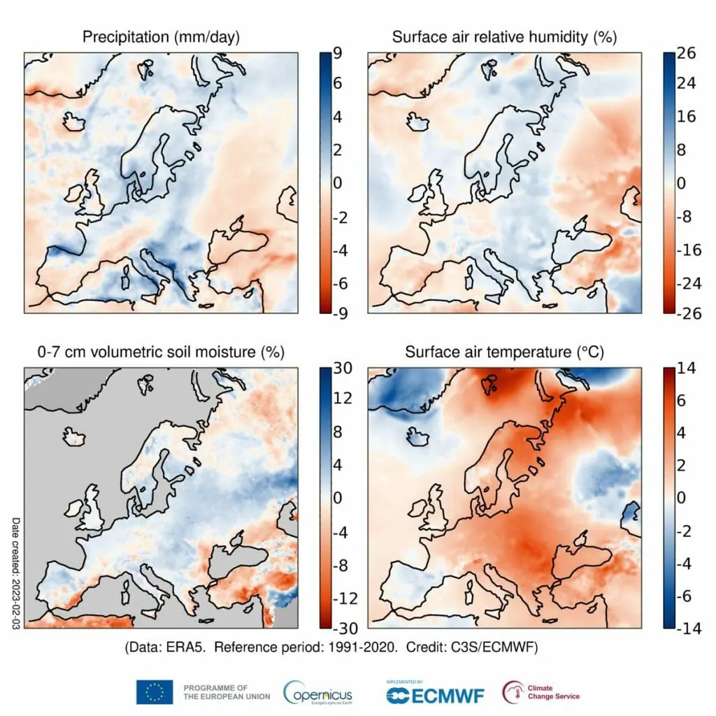 enero 2023 cálido europa precipitaciones