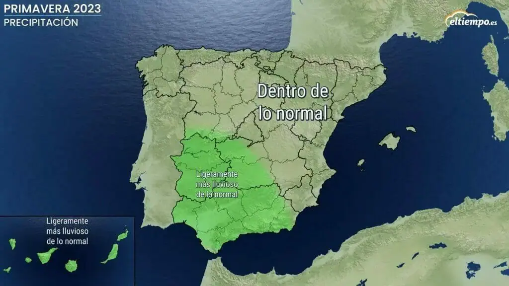 sequia en Cataluña. Previsión de primavera 2023 con precipitaciones normales en Cataluña. Mapa: Eltiempo.es