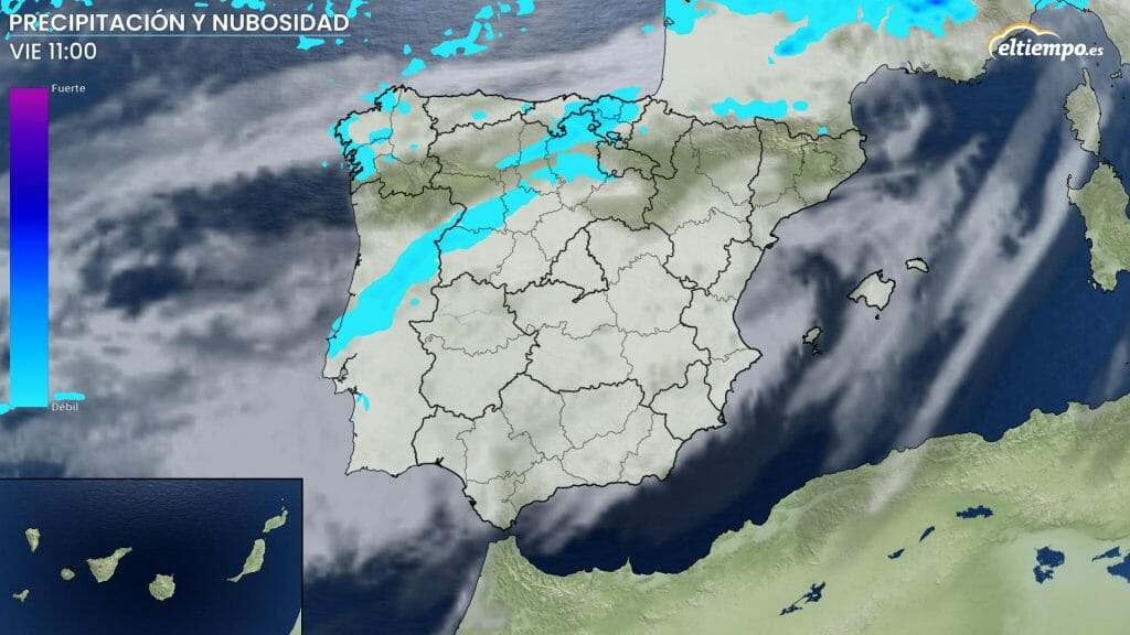 Situación prevista para el viernes 24 con pocas precipitaciones. Mapa: Eltiempo.es