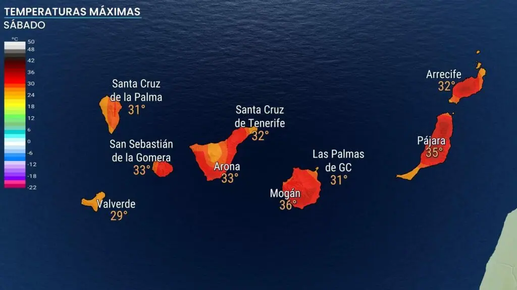 máximas del sábado: ola de calor Canarias 