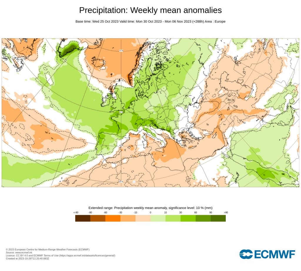 anomalía de la lluvia la próxima semana