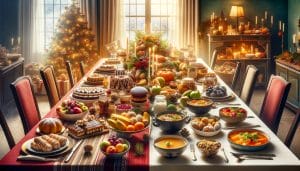 invierno estación mal comer mesa navidad, dulces navideño