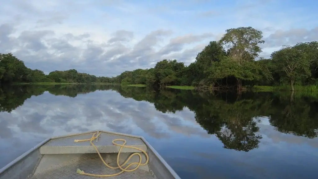 Barca deslizándose por el río Amazonas