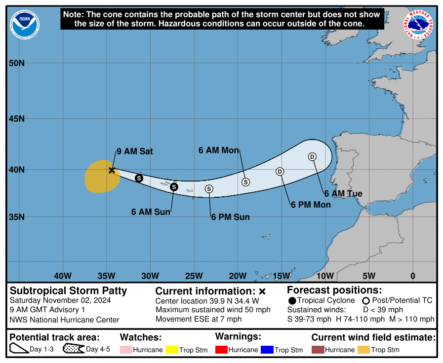 Possible formation of Tropical Storm Patty heading to Spain next week