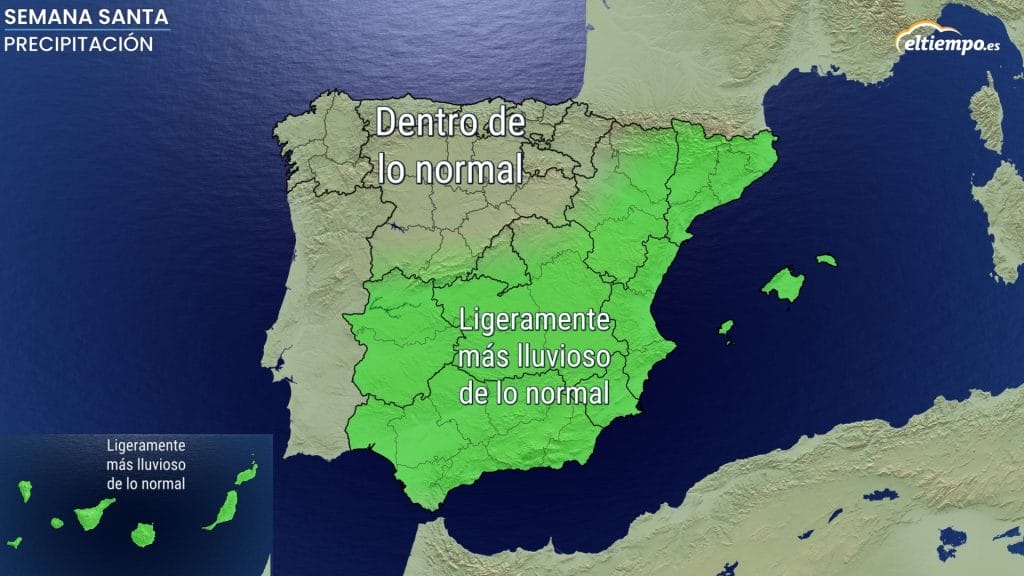 Tiempo Semana Santa: mapa de precipitación para 2025