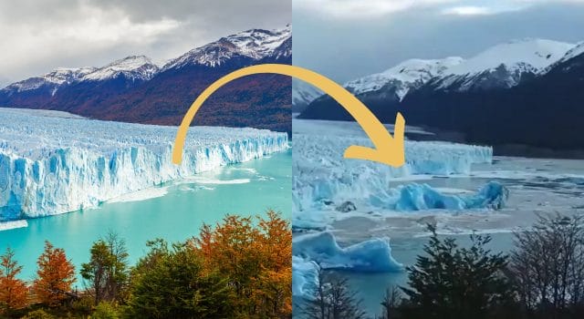 El glaciar Perito Moreno se rompe con estruendo: un bloque colosal se desploma sobre el lago