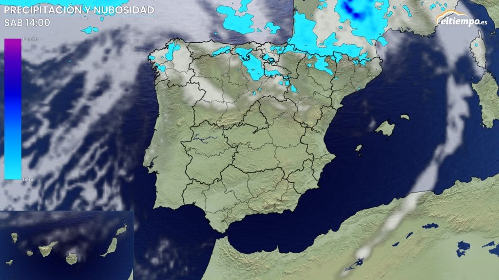 Lluvias y chubascos previstos para la tarde del sábado en el norte peninsular con la vaguada