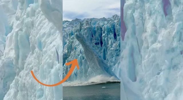 El momento exacto en que un glaciar se rompe y cae al mar en la laguna de San Rafael (Chile)