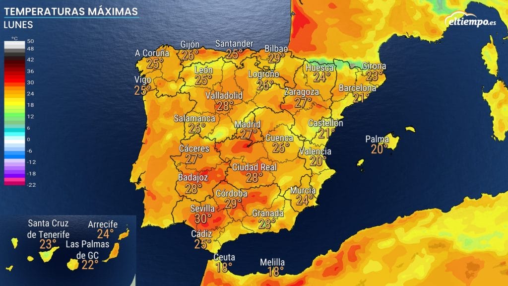 tiempo próxima semana maximas lunes